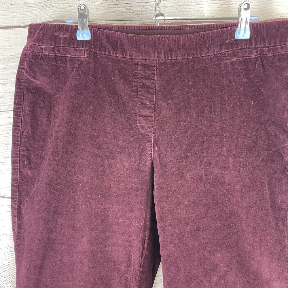 J Jill Purple Red Pull-On corduroy Pants Elastic Waist Size 14 - Picture 2 of 9